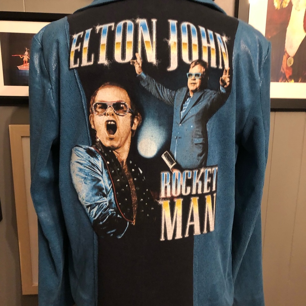 Elton John Up-Cycled Soft Blue Rocket Man Jacket Women’s Size Large